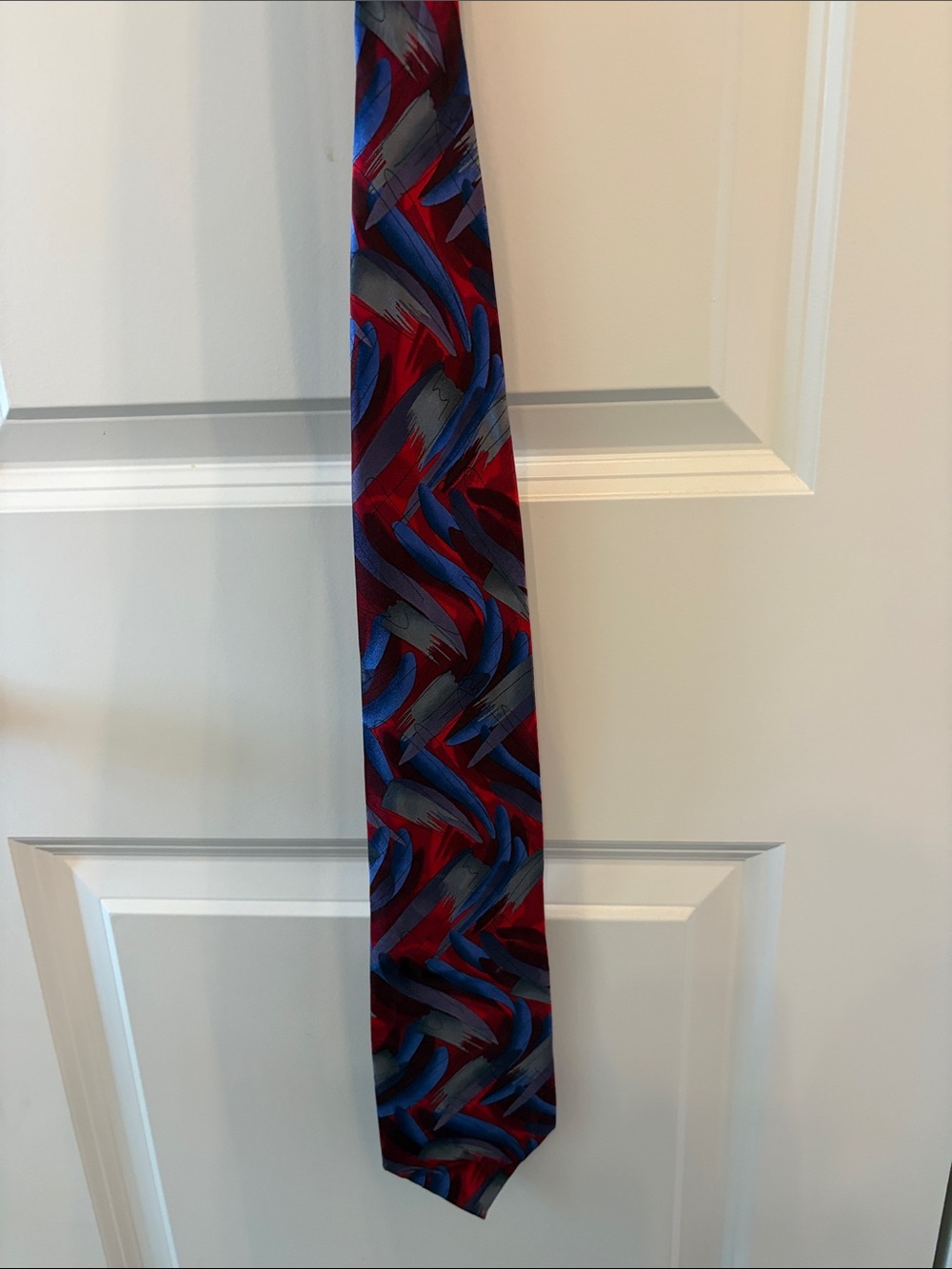 J. Garcia Red, Blue & Gray Abstract Brushstroke Silk Tie